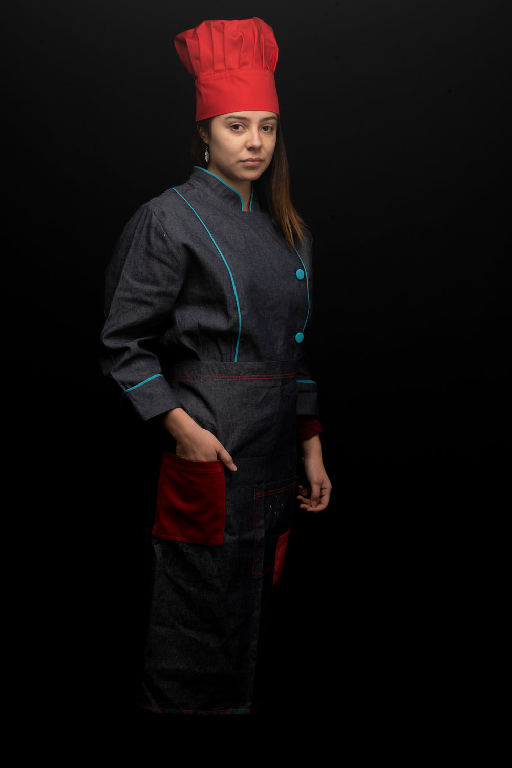 Mandil de cocina - unisex - detalles en rojo - largo