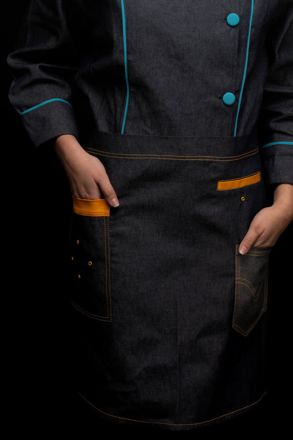 Mandil de cocina - unisex - detalles en naranjo