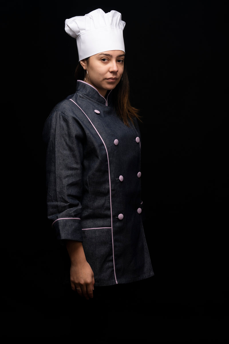 Chaqueta de cocina - mezclilla - mujer - botones lila