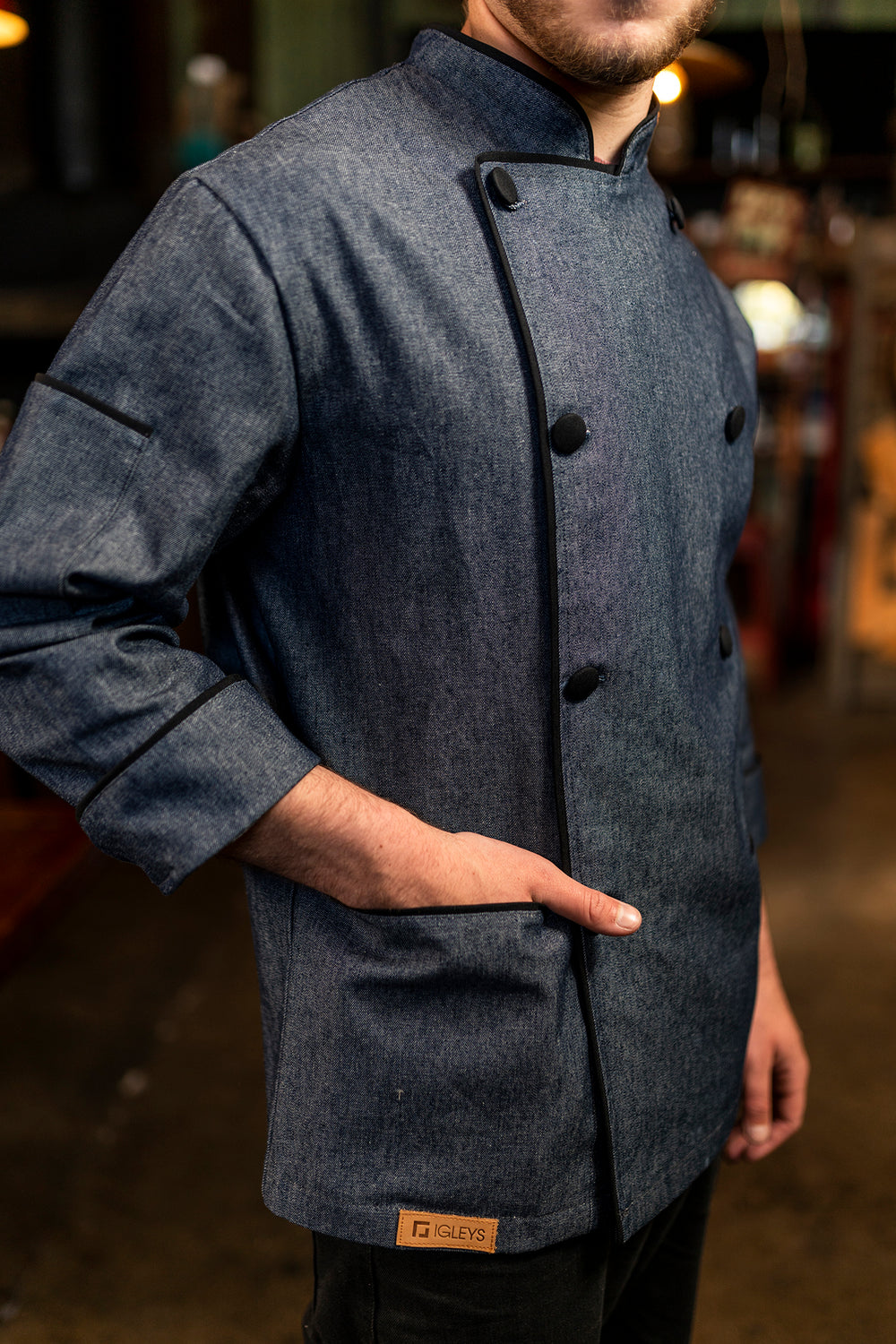 Chaqueta de cocina - mezclilla - hombre - botones negros