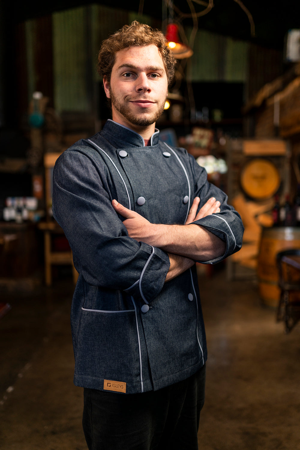 Chaqueta de cocina - mezclilla - hombre - botones grises