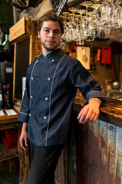 Chaqueta de cocina - mezclilla - hombre - botones grises