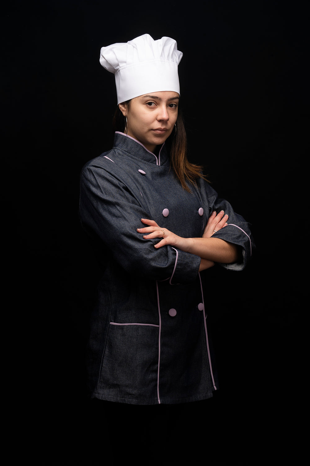 Chaqueta de cocina - mezclilla - mujer - botones lila