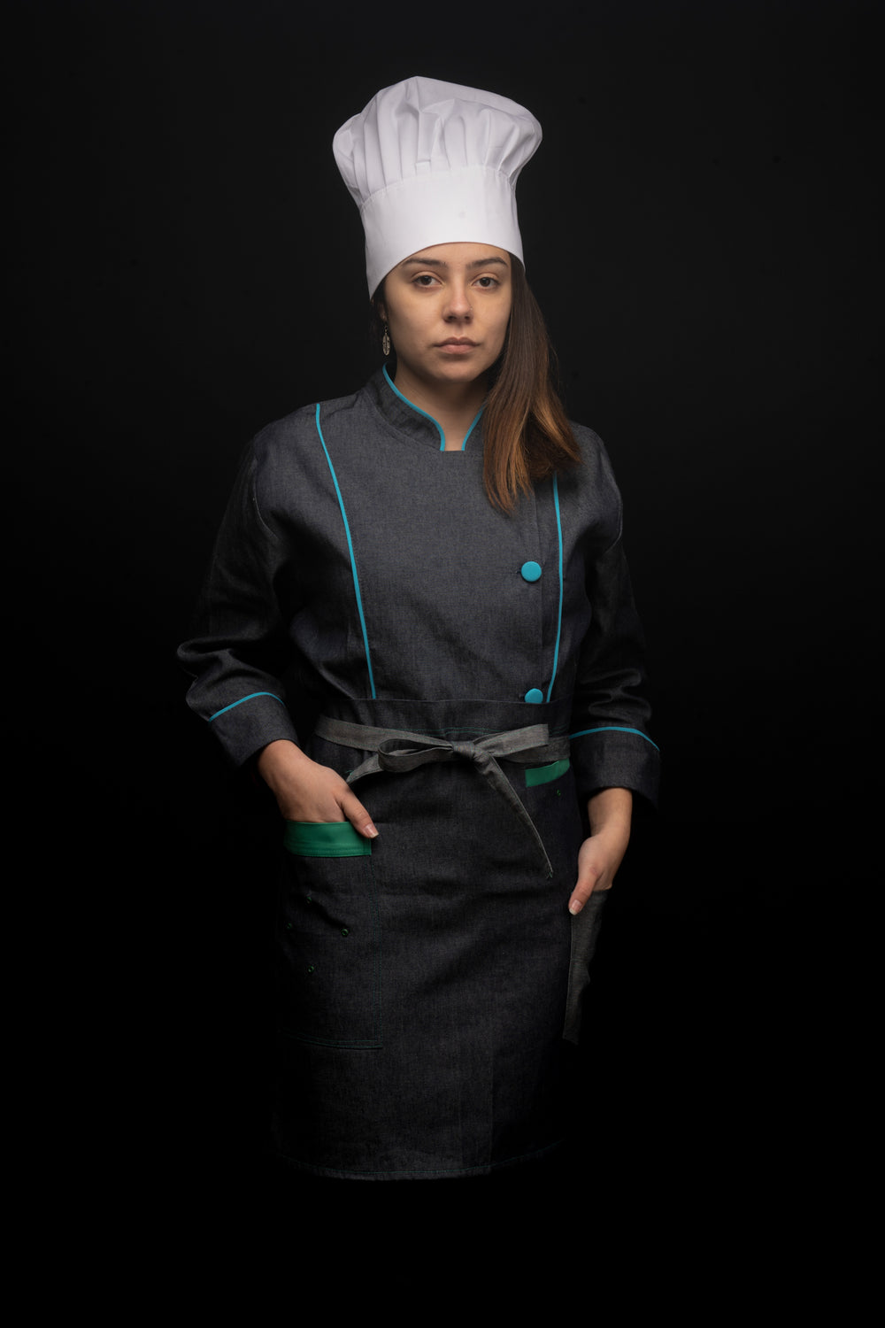 Mandil de cocina - unisex - detalles en color esmeralda