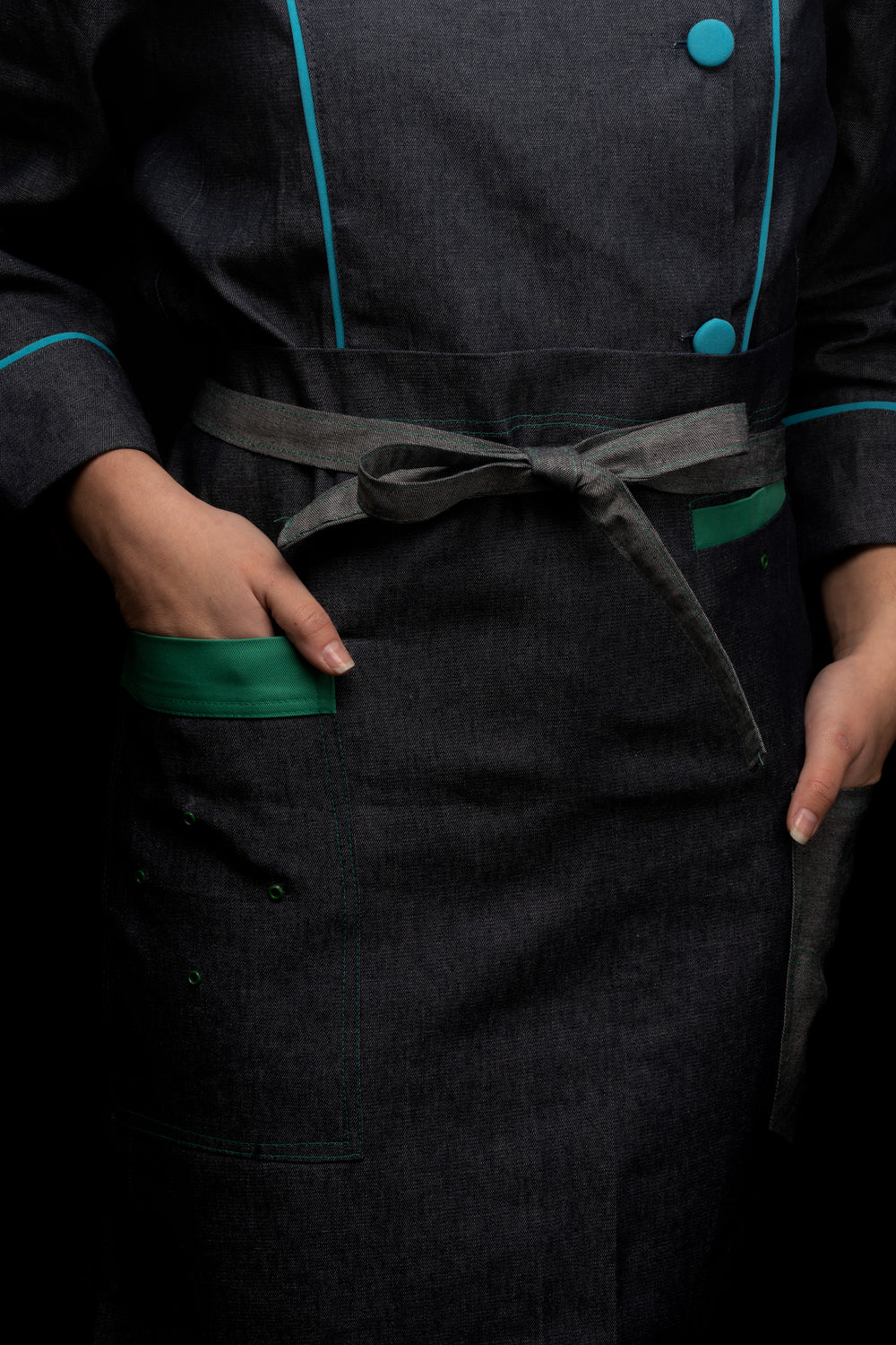 Mandil de cocina - unisex - detalles en color esmeralda