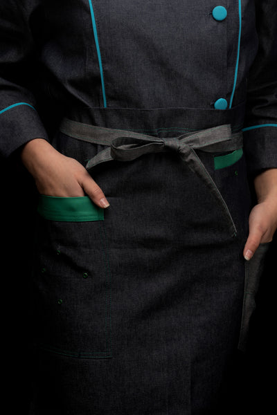 Mandil de cocina - unisex - detalles en color esmeralda