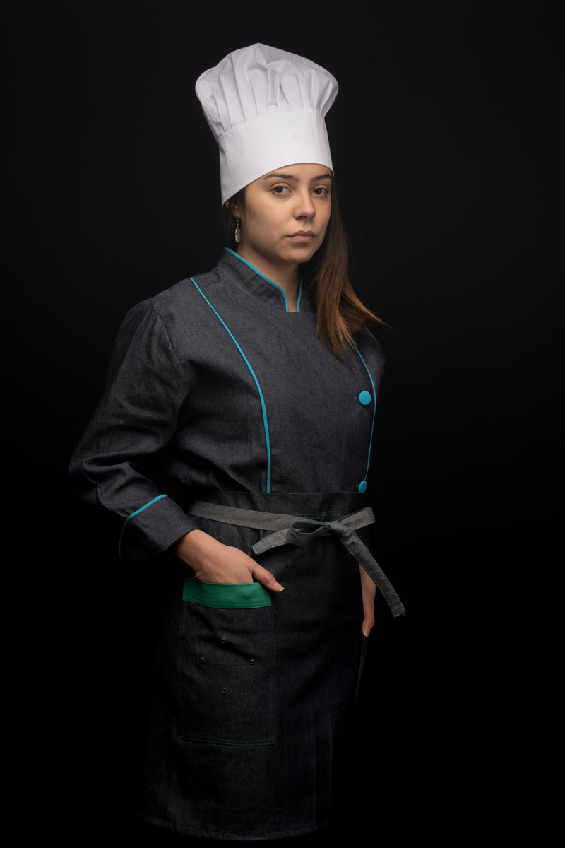 Mandil de cocina - unisex - detalles en color esmeralda