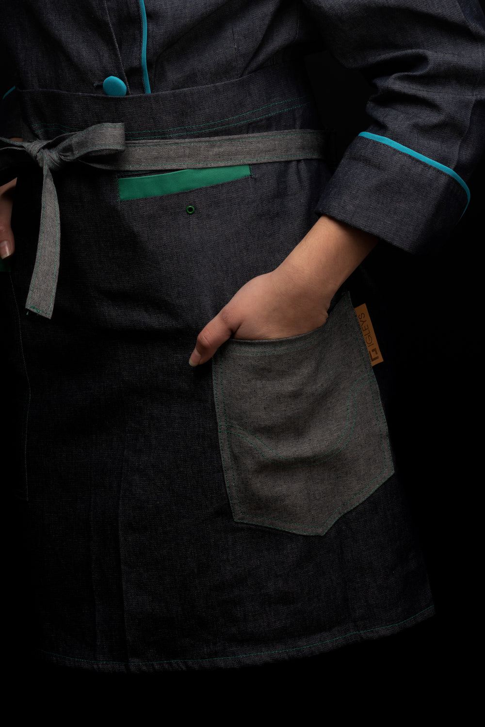 Mandil de cocina - unisex - detalles en color esmeralda