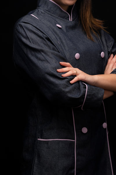 Chaqueta de cocina - mezclilla - mujer - botones lila