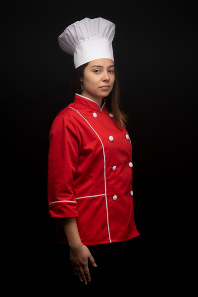 Chaqueta de cocina - - roja - mujer - botones blancos