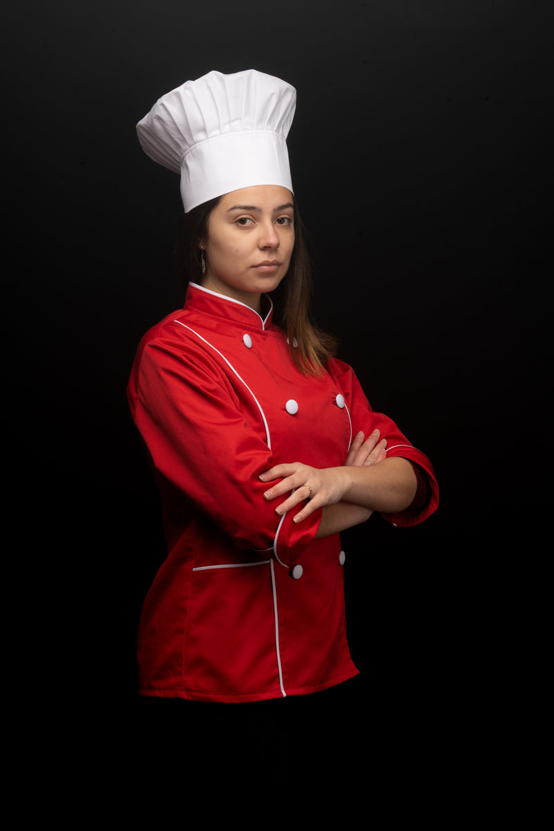 Chaqueta de cocina - - roja - mujer - botones blancos