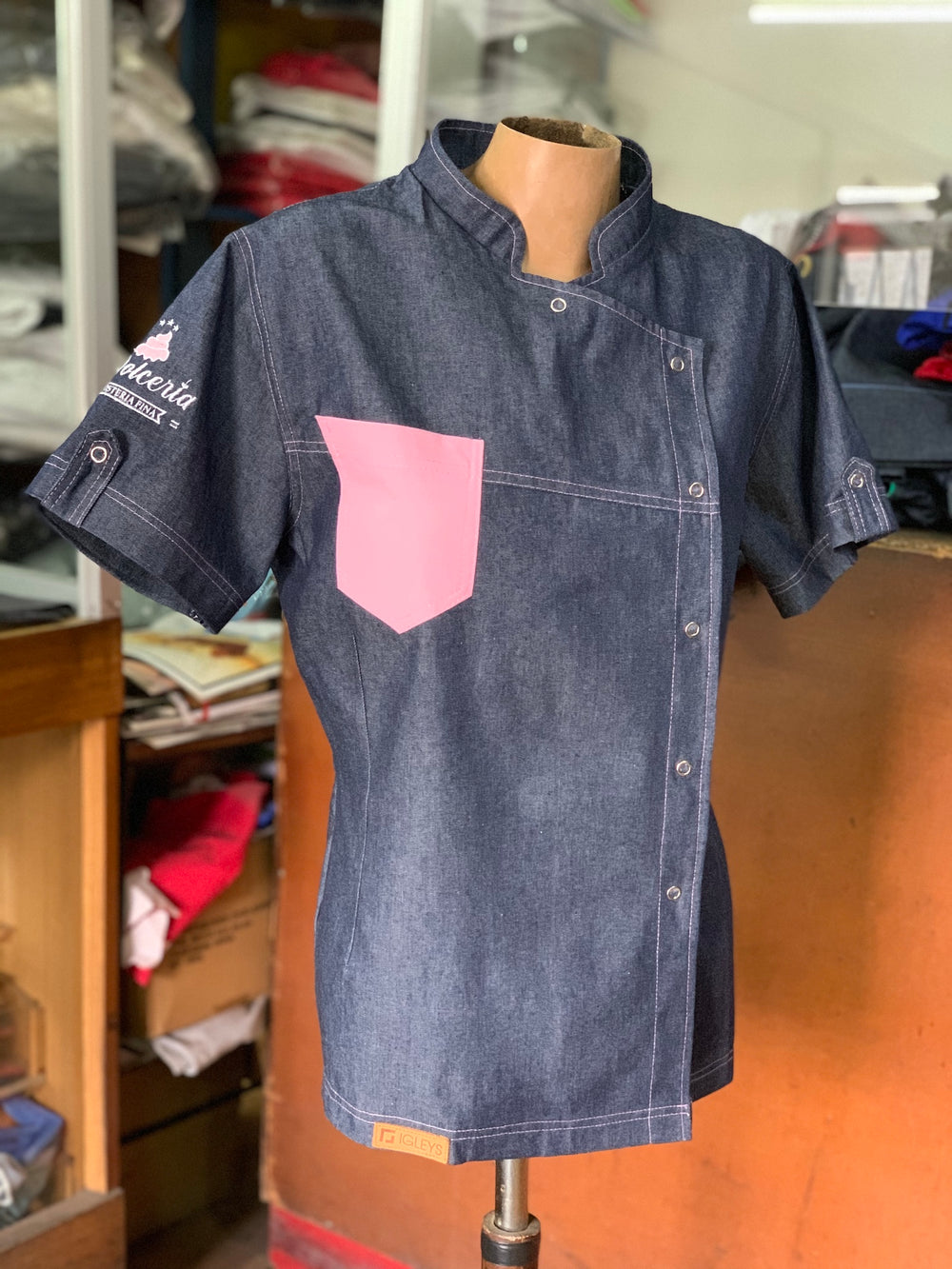 Chaqueta de cocina - mezclilla - unisex - bolsillo de gamuza